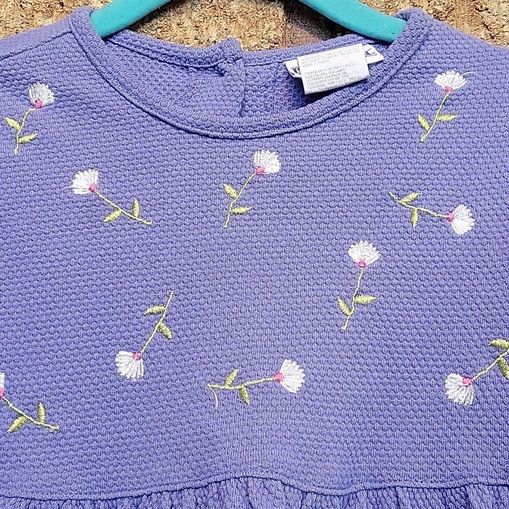 Buster Brown Purple Waffle Knit Dress with Floral Accents and Pocketd Size 3T - Picture 5 of 8